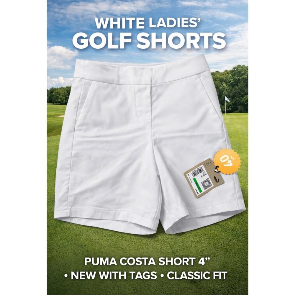 Puma Costa Golf Shorts Women's White 4" Inseam Classic Fit Size S,M,L,XXL